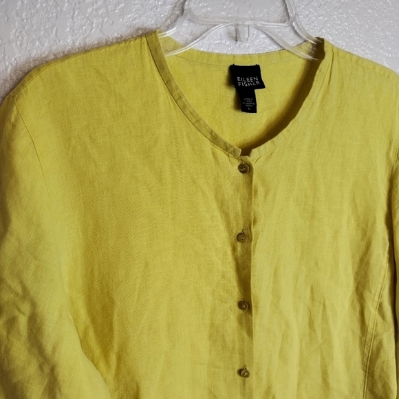 Eileen Fisher linen lagenlook button down yellow shirt sz Xl - Picture 2 of 9